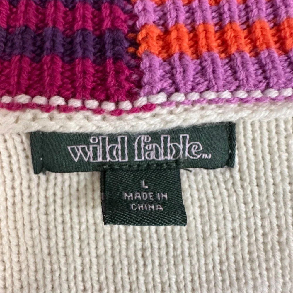 Wild Fable Cream Cable Knit Sweater Vest Colorblock Striped Trim V-Neck Large - Picture 4 of 6